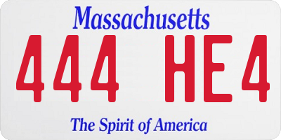 MA license plate 444HE4