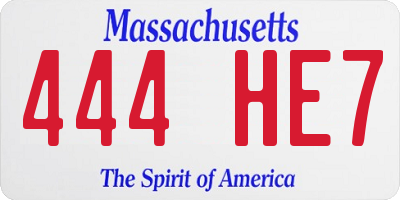 MA license plate 444HE7