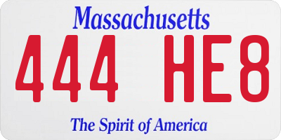 MA license plate 444HE8