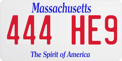 MA license plate 444HE9