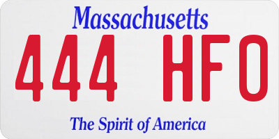 MA license plate 444HF0