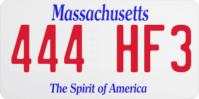 MA license plate 444HF3