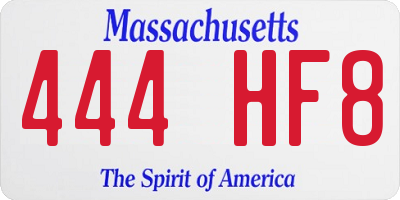 MA license plate 444HF8