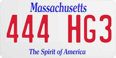 MA license plate 444HG3