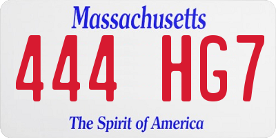 MA license plate 444HG7