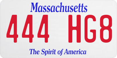 MA license plate 444HG8