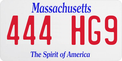 MA license plate 444HG9