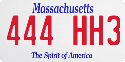 MA license plate 444HH3