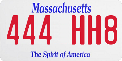 MA license plate 444HH8