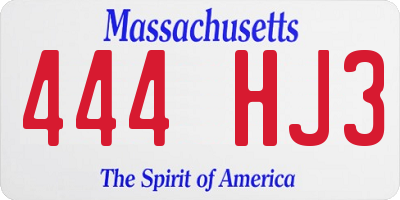 MA license plate 444HJ3