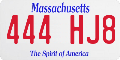 MA license plate 444HJ8