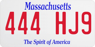 MA license plate 444HJ9