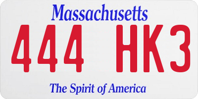 MA license plate 444HK3