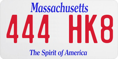 MA license plate 444HK8