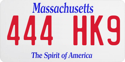 MA license plate 444HK9