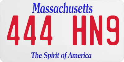 MA license plate 444HN9