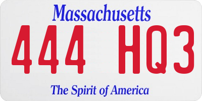 MA license plate 444HQ3
