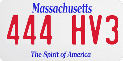 MA license plate 444HV3