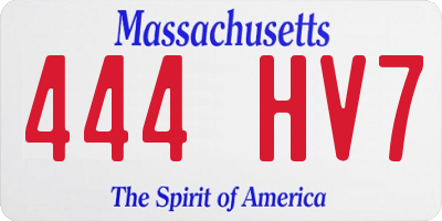MA license plate 444HV7