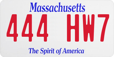 MA license plate 444HW7