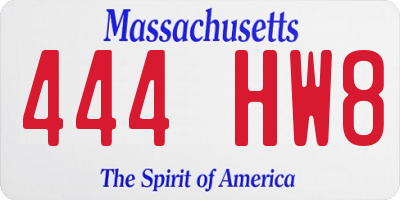 MA license plate 444HW8