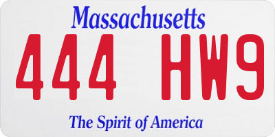 MA license plate 444HW9