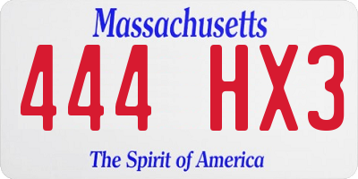 MA license plate 444HX3