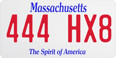 MA license plate 444HX8
