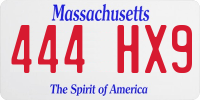 MA license plate 444HX9