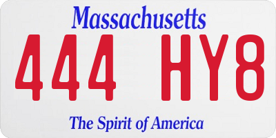 MA license plate 444HY8