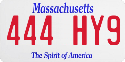 MA license plate 444HY9
