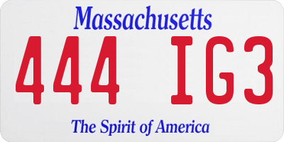 MA license plate 444IG3