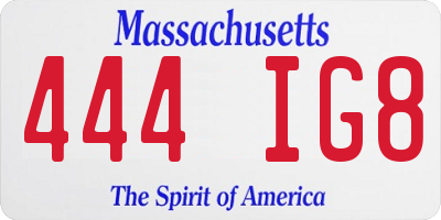MA license plate 444IG8