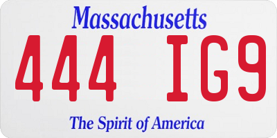 MA license plate 444IG9