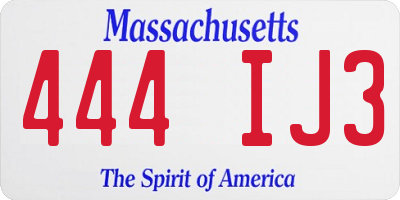 MA license plate 444IJ3