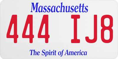 MA license plate 444IJ8