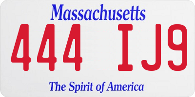 MA license plate 444IJ9