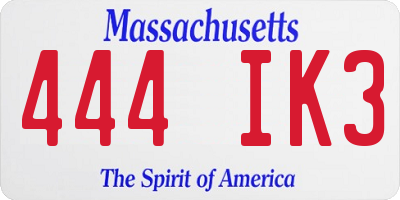 MA license plate 444IK3