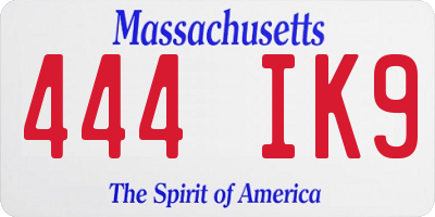 MA license plate 444IK9
