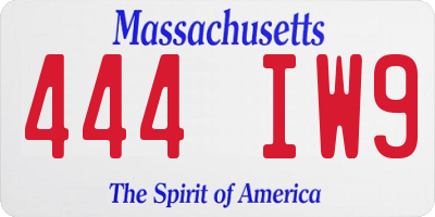 MA license plate 444IW9