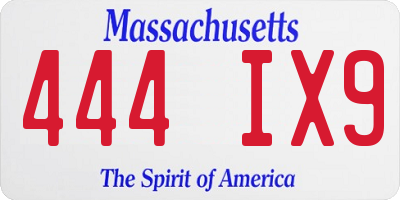 MA license plate 444IX9