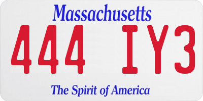MA license plate 444IY3