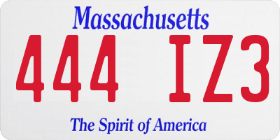MA license plate 444IZ3