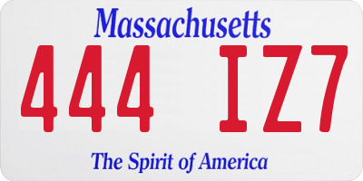 MA license plate 444IZ7
