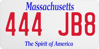 MA license plate 444JB8
