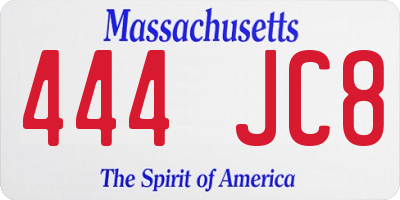 MA license plate 444JC8