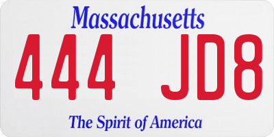 MA license plate 444JD8