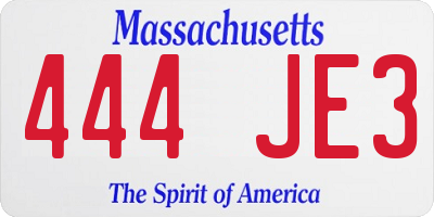 MA license plate 444JE3