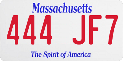 MA license plate 444JF7