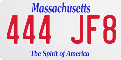 MA license plate 444JF8